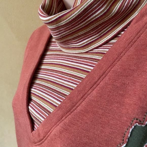 Cute Y2k turtle neck faux two piece floral sweater top pink orange Size US Small - Picture 3 of 6